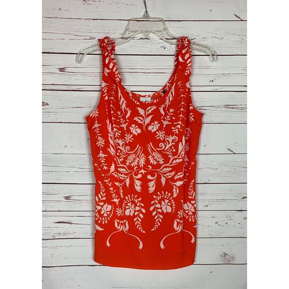 Cabi Women's M Medium Red Orange Modern Mosaic Bow Tie Mirror Print Top Tank - Picture 1 of 12